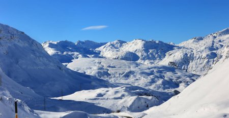 Photo for Panorama view of the Julier Pass valley with snow covered Alps, Canton Grisons, Switzerland - Royalty Free Image