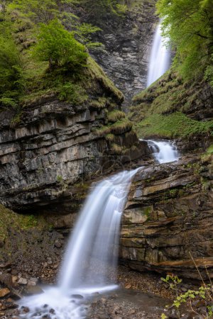 The cascade waterfall of Diesbach in Betschwanden, Canton Glarus, Switezrland