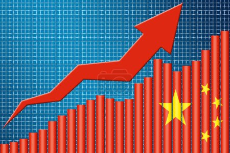 Economy of China growth chart with arrow and flag, 3d rendering