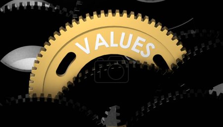 Photo for Cogwheel with value text in dark scene, 3d rendering - Royalty Free Image