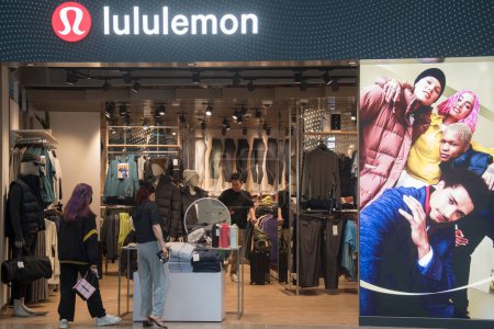 Photo for Singapore- 2 Dec, 2022: Lululemon Athletica retail shop at Changi Airport, Singapore. Lululemon Athletica offers yoga and athletic apparel to men and women. - Royalty Free Image
