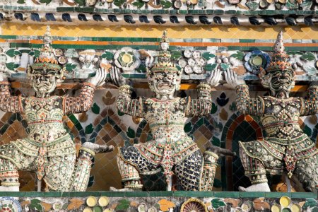 Decorative elements on facade of Wat Arun, Temple of Dawn in Bangkok, Thailand.