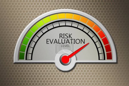 Niveau d'évaluation des risques avec flèche dans l'échelle de mesure, rendu 3d