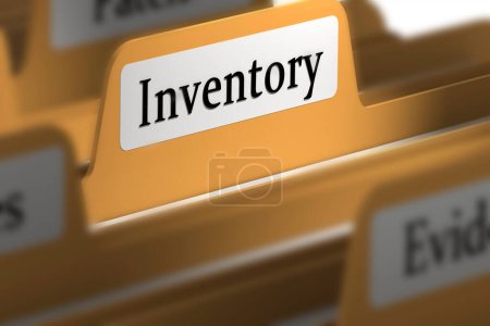 Inventory word on file folder tab, 3d rendering