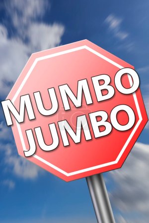 Foto de Señal roja del camino con palabra jumbo mumbo, representación 3d - Imagen libre de derechos