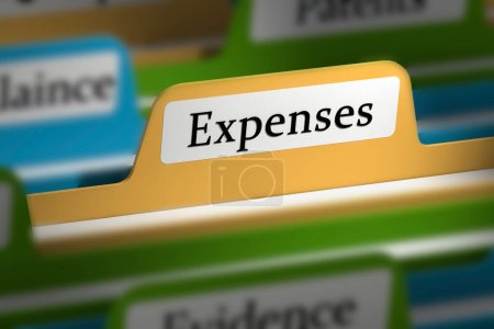 Expenses word on file folder tab, 3d rendering