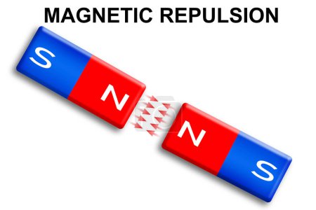 Téléchargez les photos : Répulsion magnétique avec deux barres magnétiques rouges et bleues, rendu 3d - en image libre de droit