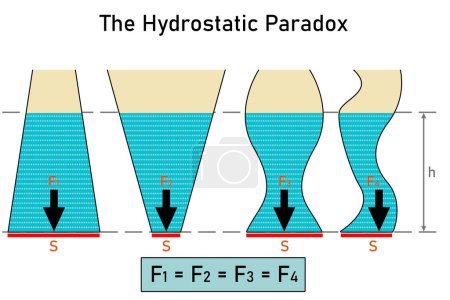Téléchargez les photos : Paradoxe hydrostatique sur quatre récipients avec un liquide de forme et de volume différents, rendu 3d - en image libre de droit