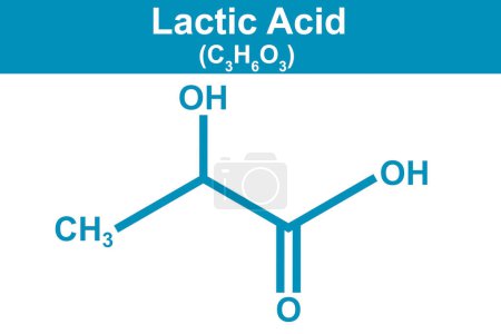 Téléchargez les photos : Illustration chimique de l'acide lactique en bleu, rendu 3d - en image libre de droit