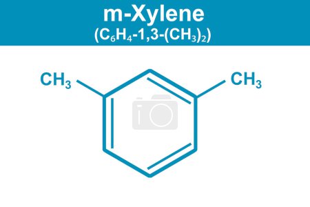 Foto de Ilustración química de m-Xylene C6H4-1,3- (CH3) 2 en azul, representación 3d - Imagen libre de derechos