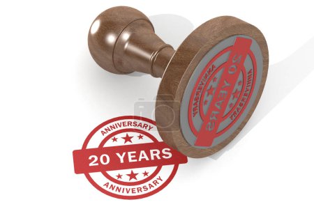 Foto de Marca de aniversario de 20 años con sello de madera, renderizado 3d - Imagen libre de derechos