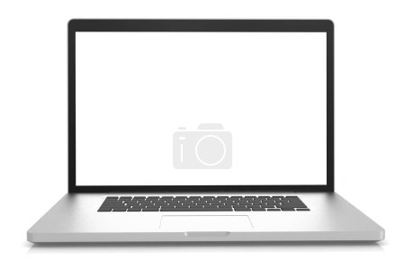 Laptop with blank white screen, 3d rendering
