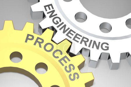 Engineering-Prozess Wort auf Metall Getriebe, 3D-Rendering