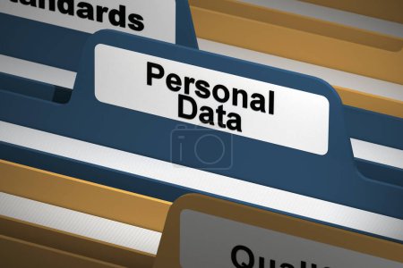 Mot de données personnelles sur dossier bleu, rendu 3d