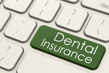 Dental insurance word on laptop keyboard, 3d rendering