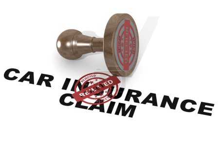 Photo for Rejected car insurance claim concept with wooden stamp, 3d rendering - Royalty Free Image