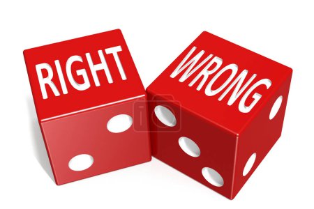Right and wrong word on red dices, 3d rendering