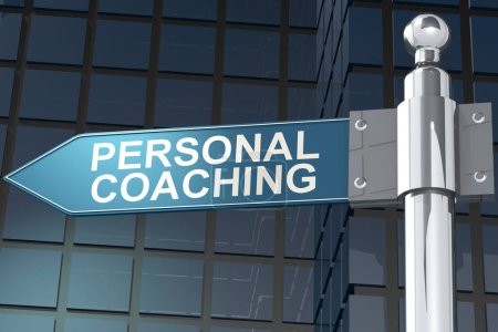 Photo for Personal coaching word on road sign with building as background, 3d rendering - Royalty Free Image