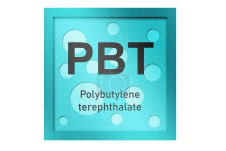 Foto de Polímero de tereftalato de polibutileno (PBT) sobre fondo azul, representación 3d - Imagen libre de derechos