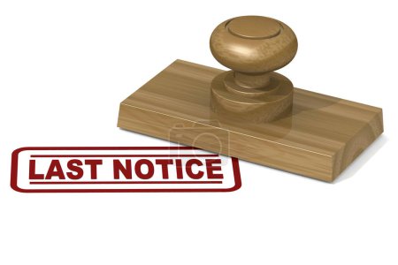 Foto de Sello de madera con la última palabra del aviso, representación 3d - Imagen libre de derechos