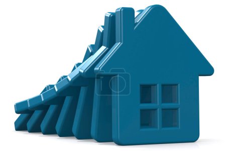 Photo for Blue house failing. Collapse of real estate, 3d rendering - Royalty Free Image