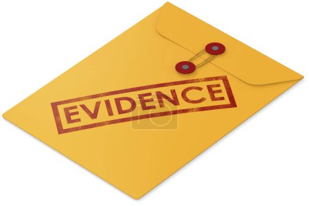 Sobre amarillo con palabra de evidencia, representación 3d