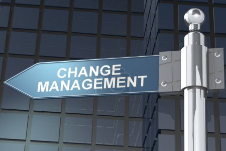 Photo for Change management word on road sign with building as background, 3d rendering - Royalty Free Image