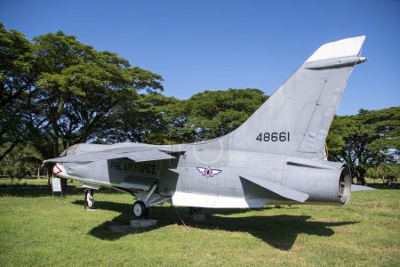 Photo for Clark Freeport, Philippines- 20 Oct 2023: The Vought F-8 Crusader model displayed in the Air Force City Park in Clark, Philippines. It is a showcase of the history of Philippines Air Force through a variety of aircrafts - Royalty Free Image