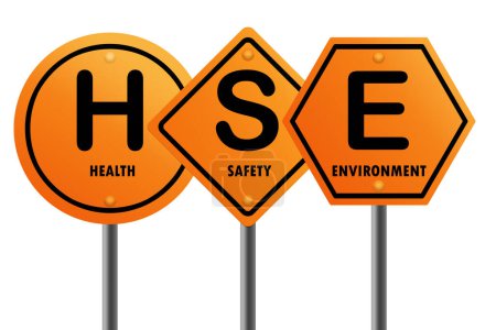 Foto de Señal de tráfico con palabra HSE. HSA es sinónimo de entorno de seguridad sanitaria, renderizado 3d - Imagen libre de derechos