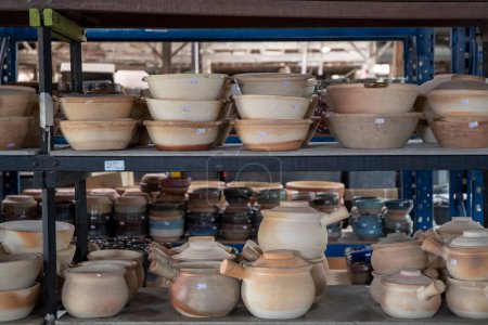 Photo for Colorful pottery from a local craft store on display - Royalty Free Image