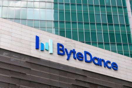 Photo for Singapore-Feb 10, 2024: Close up ByteDance company logo on office building. It is a Chinese information technology company and developer of TikTok. - Royalty Free Image