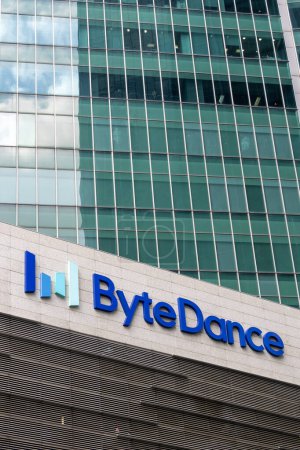 Photo for Singapore-Feb 10, 2024: Close up ByteDance company logo on office building. It is a Chinese information technology company and developer of TikTok. - Royalty Free Image