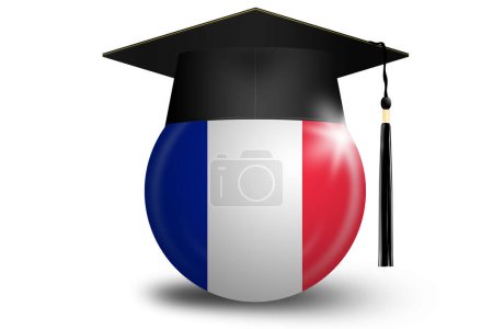 Education concept with graduation cap and France flag, 3d rendering