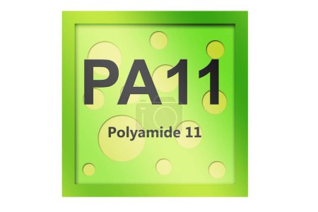 Polyamid 11 (PA11) Polymersymbol isoliert, 3D-Rendering