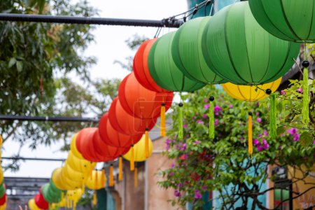 Colorful lanterns hangs inside the Ba Na Hills resort, Vietnam