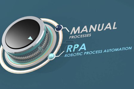 Robotic process automation concept with turning knob, 3d rendering
