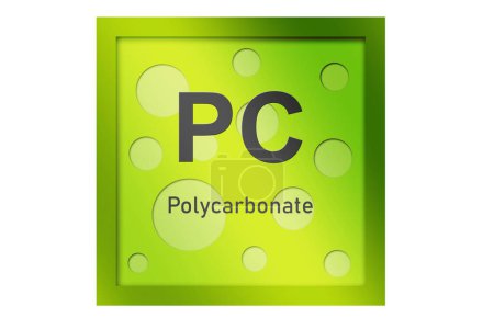 Polycarbonat (PC) -Polymer auf grünem Hintergrund, 3D-Rendering