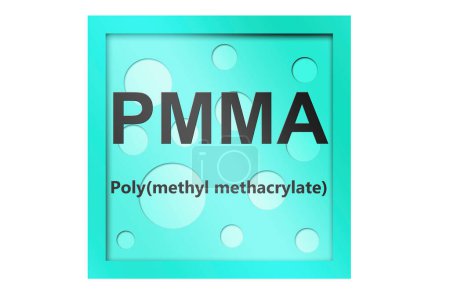 Símbolo de polímero poli (metacrilato de metilo) (PMMA) aislado, representación 3D