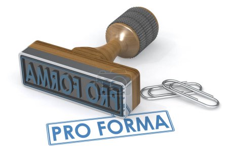 Rubber stamp with pro forma word, 3d rendering