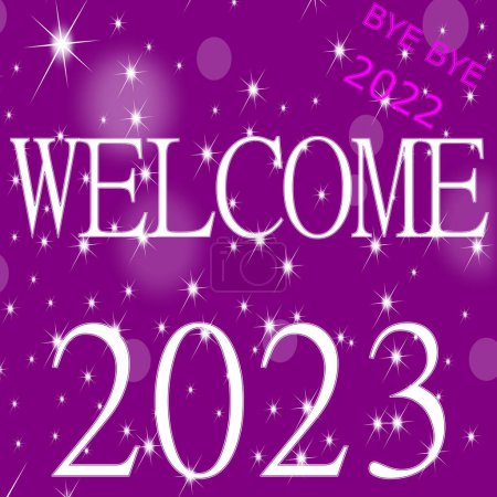Photo for Welcome 2023 Bye Bye 2022 purple white - illustration - Royalty Free Image