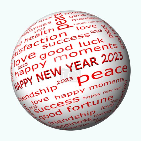 Photo for Happy New Year 2023 wordcloud red - 3D illustration - Royalty Free Image