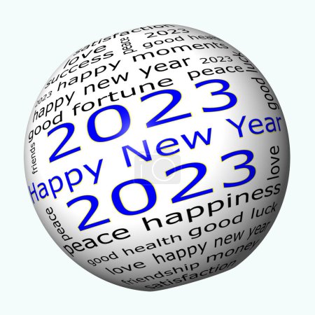 Photo for Happy New Year 2023 wordcloud blue - 3D illustration - Royalty Free Image