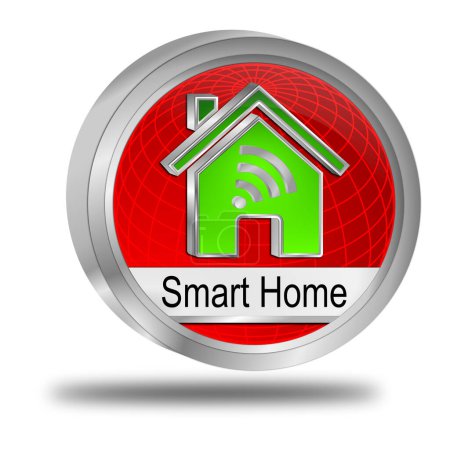 Téléchargez les photos : Smart Home Button vert rouge - Illustration 3D - en image libre de droit