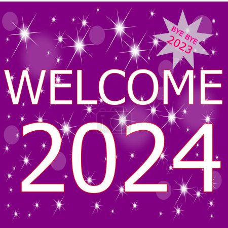 Photo for Welcome 2024 Bye Bye 2023 on purple background - illustration - Royalty Free Image
