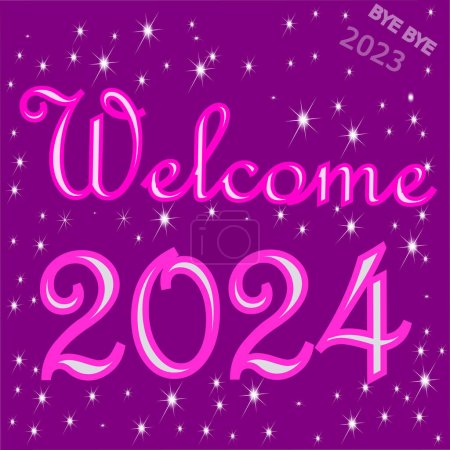 Photo for Welcome 2024 Bye Bye 2023  purple  illustration - Royalty Free Image