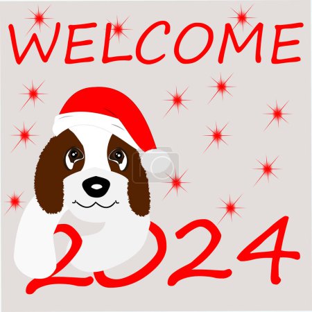 Photo for Welcome 2024 with Saint Bernard - illustration - Royalty Free Image