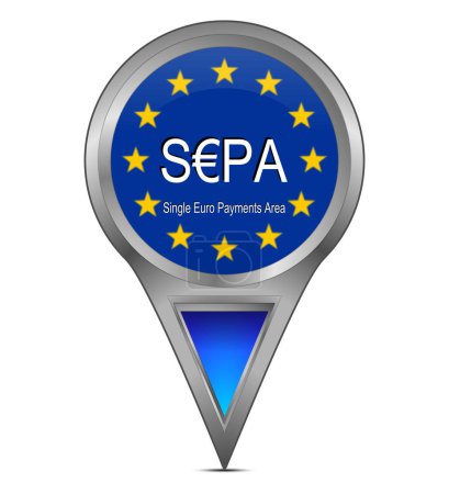 SEPA - Espace unique de paiement en euros - pointeur cartographique bleu - illustration
