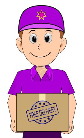 friendly Courier delivering a parcel with free Delivery rubber stamp blue - illustration