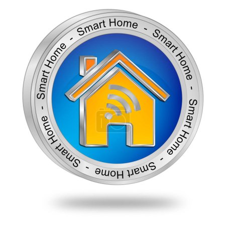 Téléchargez les photos : Smart Home Button bleu orange - Illustration 3D - en image libre de droit