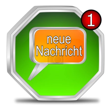 Foto de Nuevo botón de mensaje verde naranja - en alemán - Ilustración 3D - Imagen libre de derechos